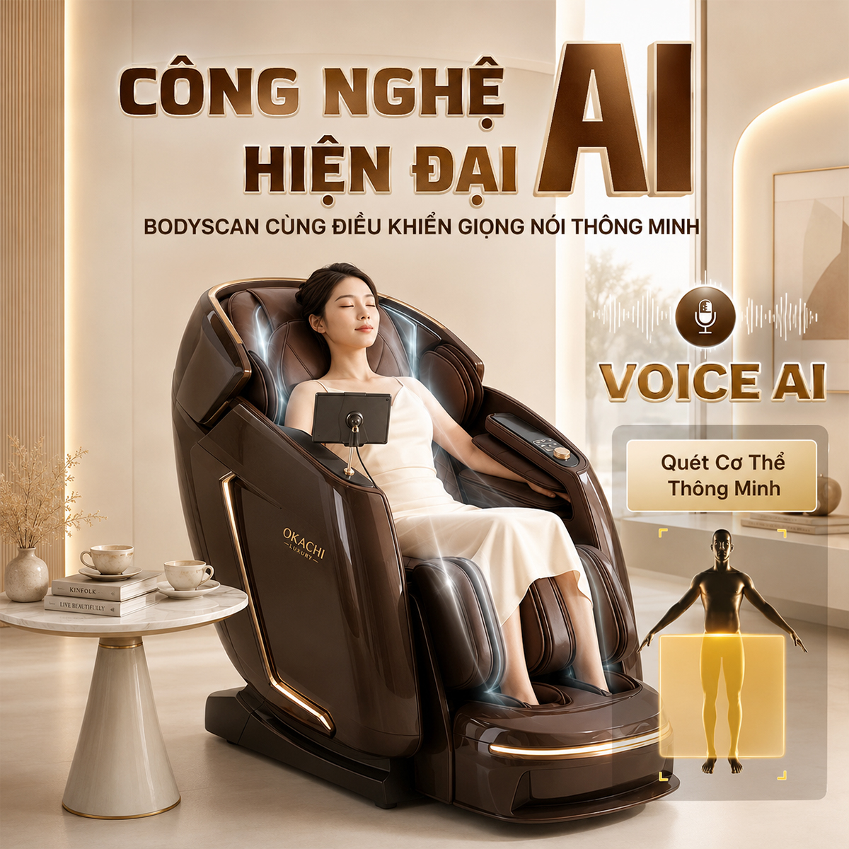 Ghế massage 5D DUAL CORE MASTER OKACHI JP-9986 (Nâu)